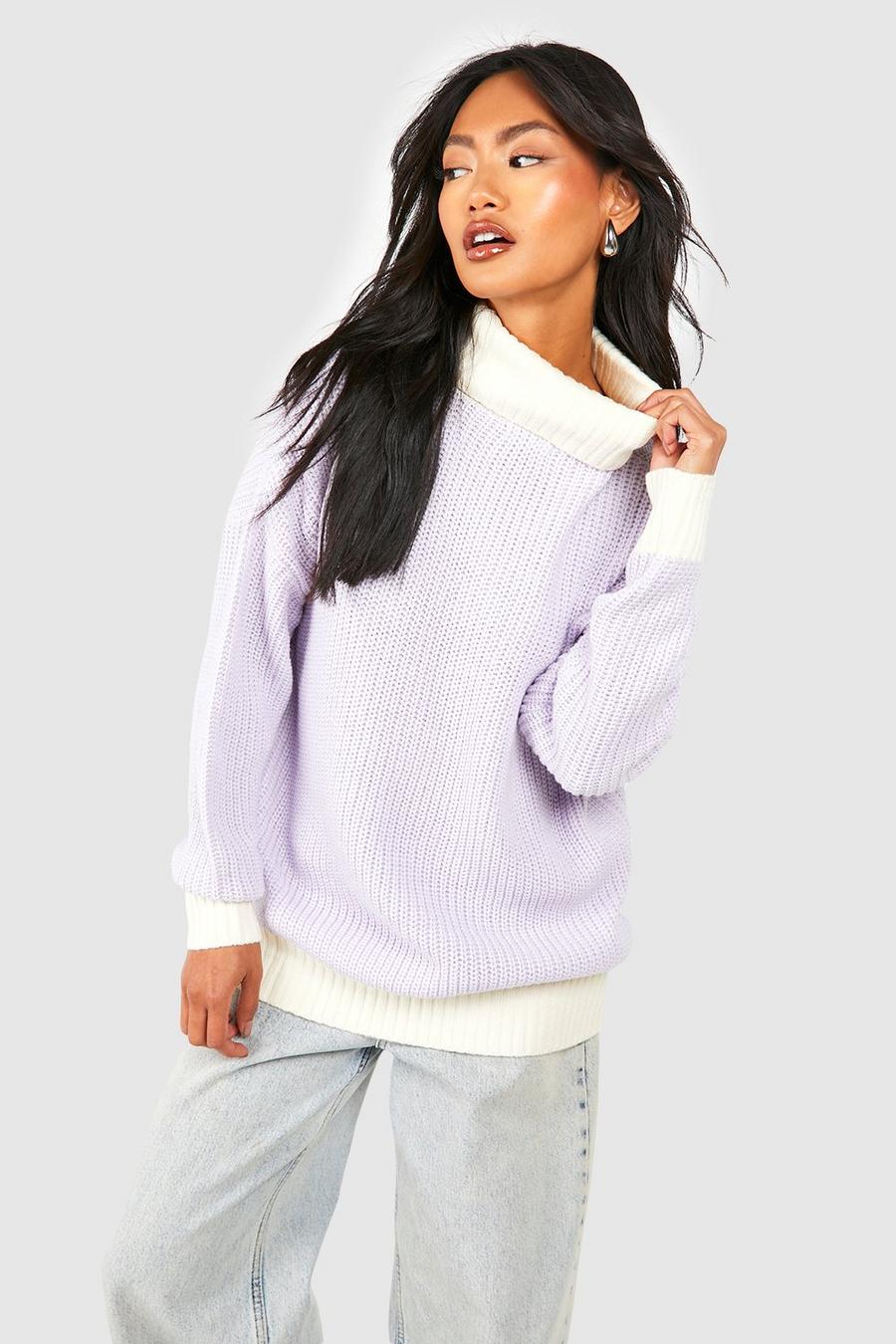 Lilac Color Block Turtleneck Sweater image number 1
