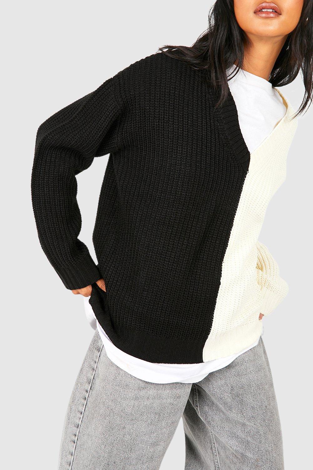Half And Half V Neck Jumper