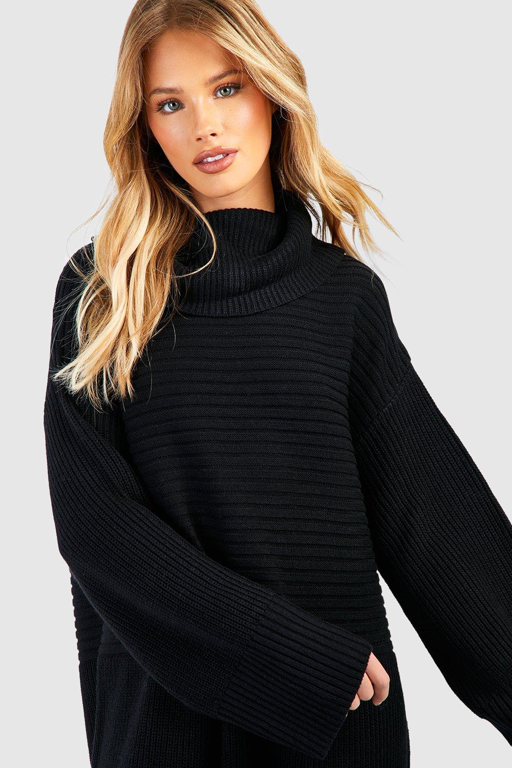 Black chunky roll shop neck jumper womens