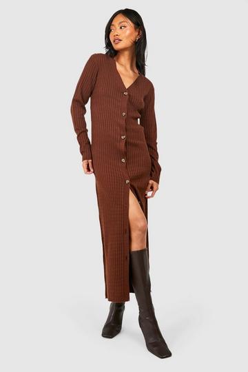 Fine Gauge Rib Knit Maxi Cardigan chocolate