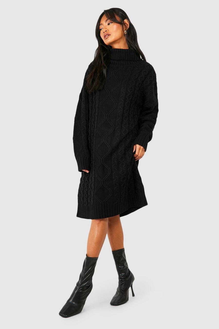 Vestito in maglia oversize in maglia spessa con collo alto, Black image number 1