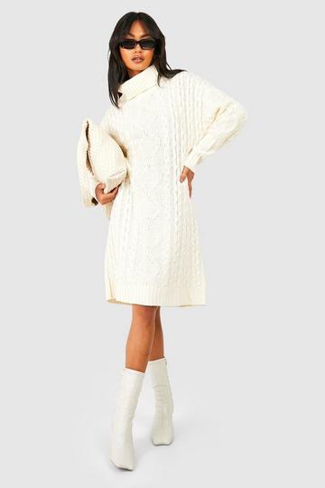 Chunky Oversized Roll Neck Jumper Dress cream