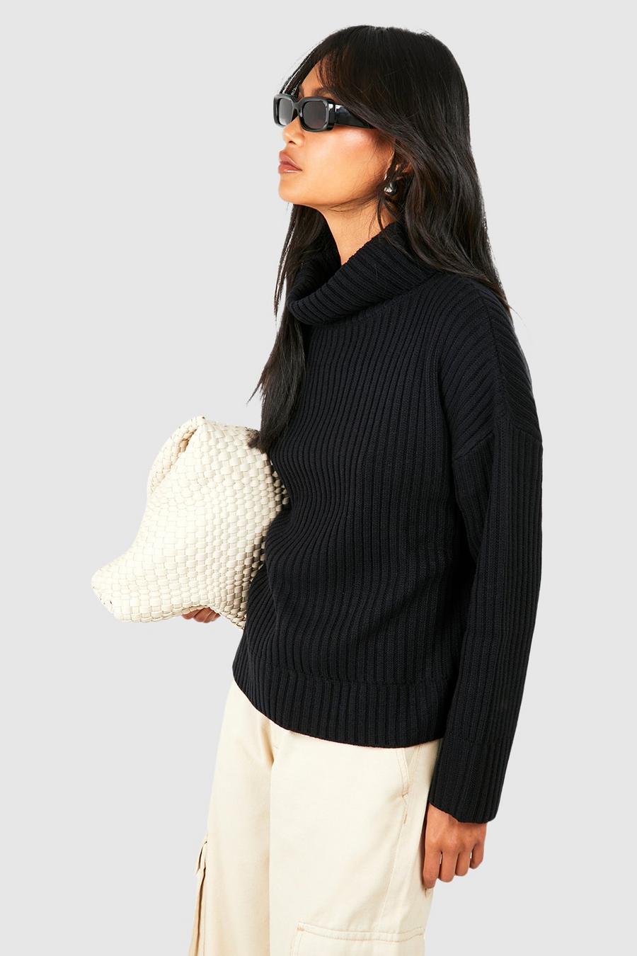 Black Chunky Soft Knit Turtleneck Sweater image number 1