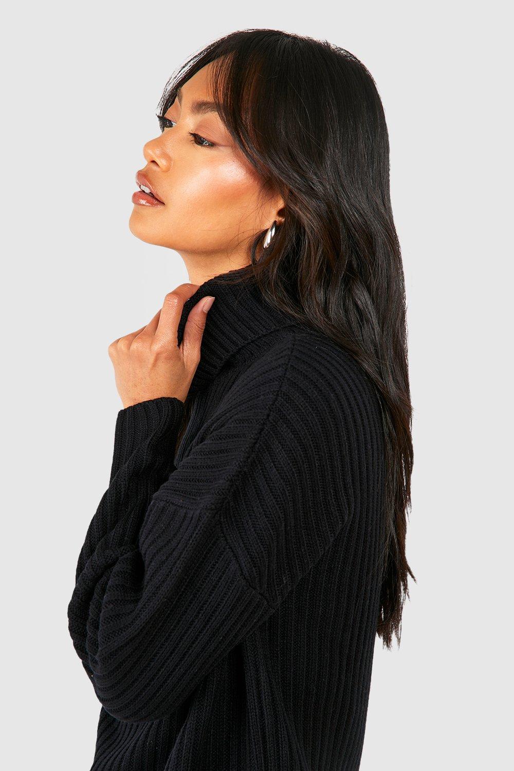 Black roll neck chunky jumper hotsell