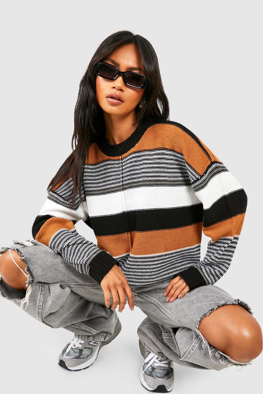 Brown Mixed Stripe Sweater image number 1
