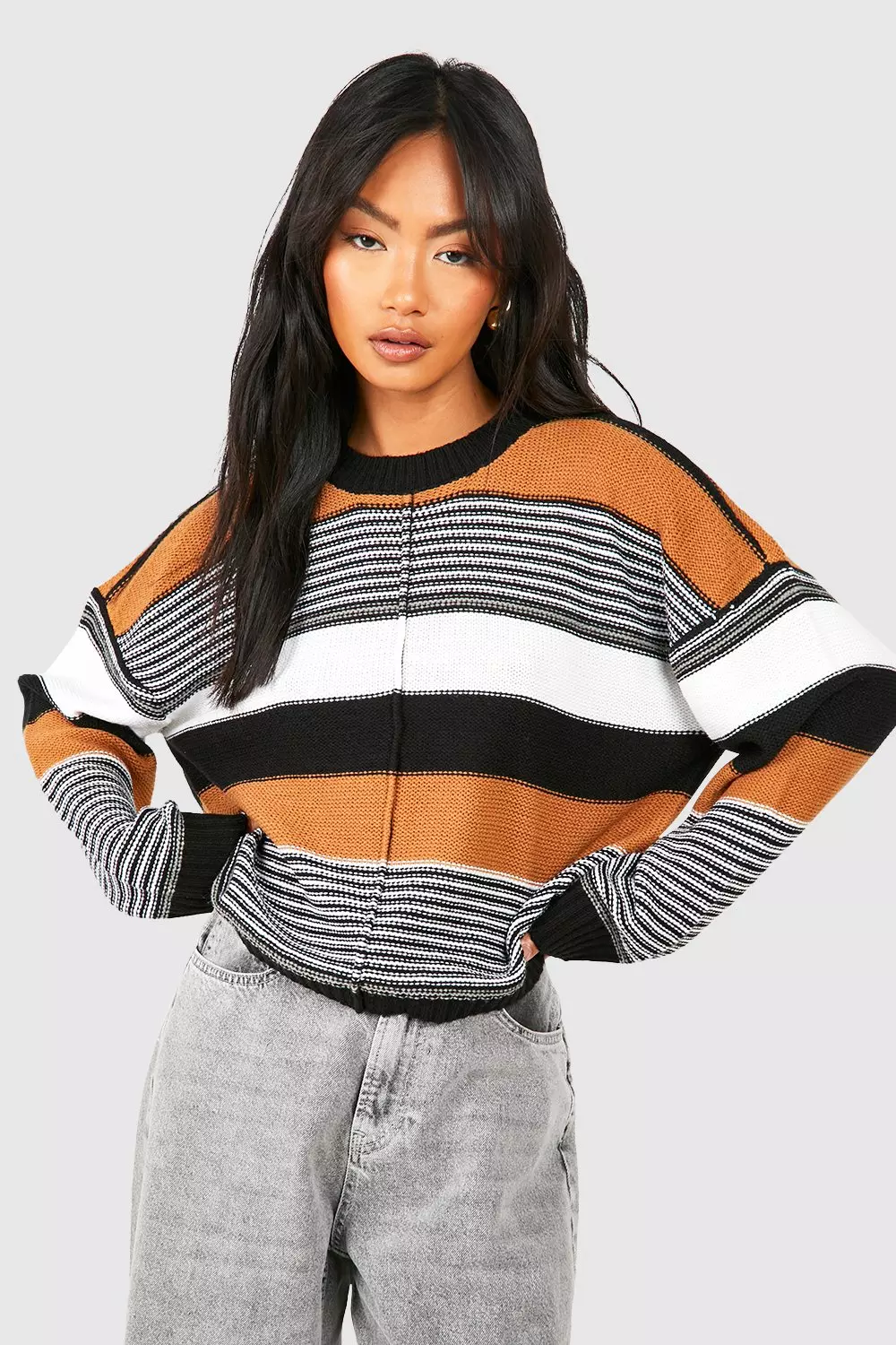 Brown Mixed Stripe Jumper alternative image