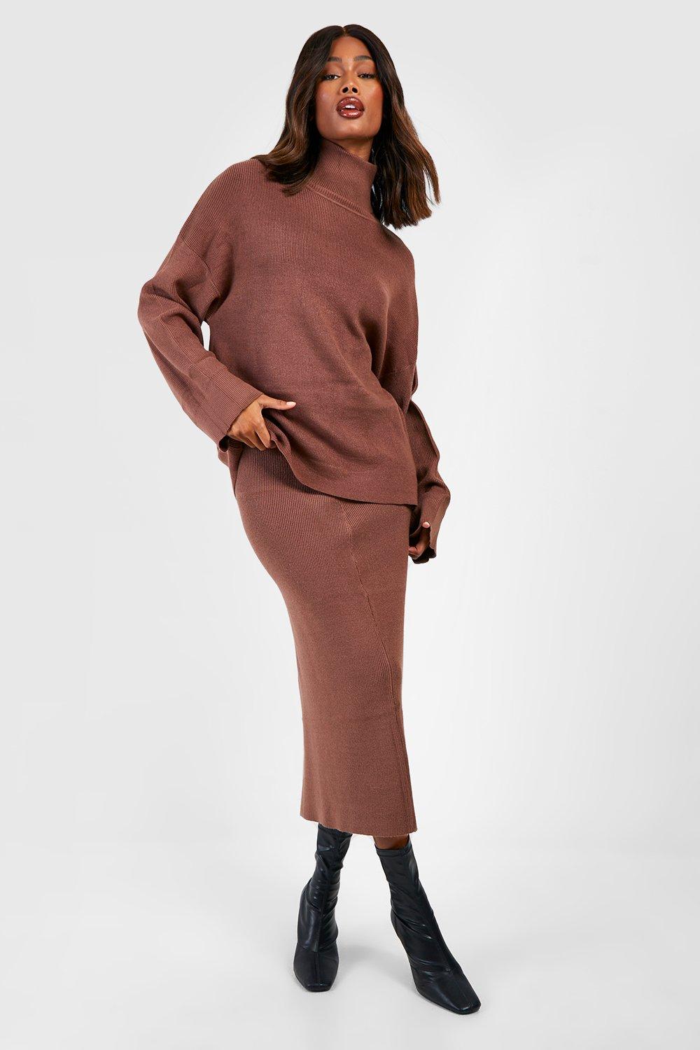 Ensemble en maille fine avec pull a col roule et jupe boohoo FR