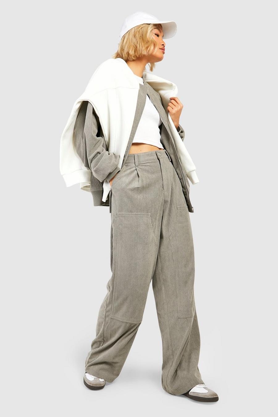 Pantaloni in velluto a coste stile Carpenter, Grey image number 1