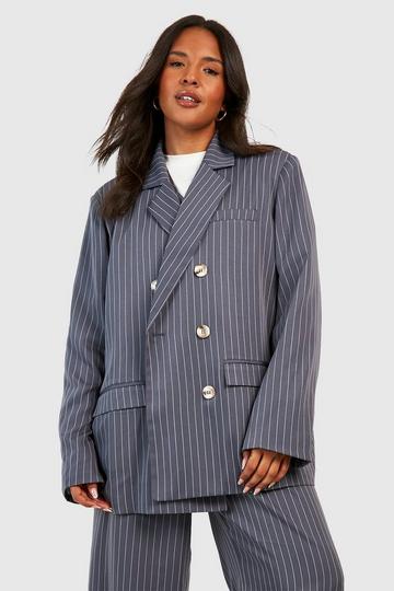 Plus Woven Pinstripe Tailored Blazer charcoal