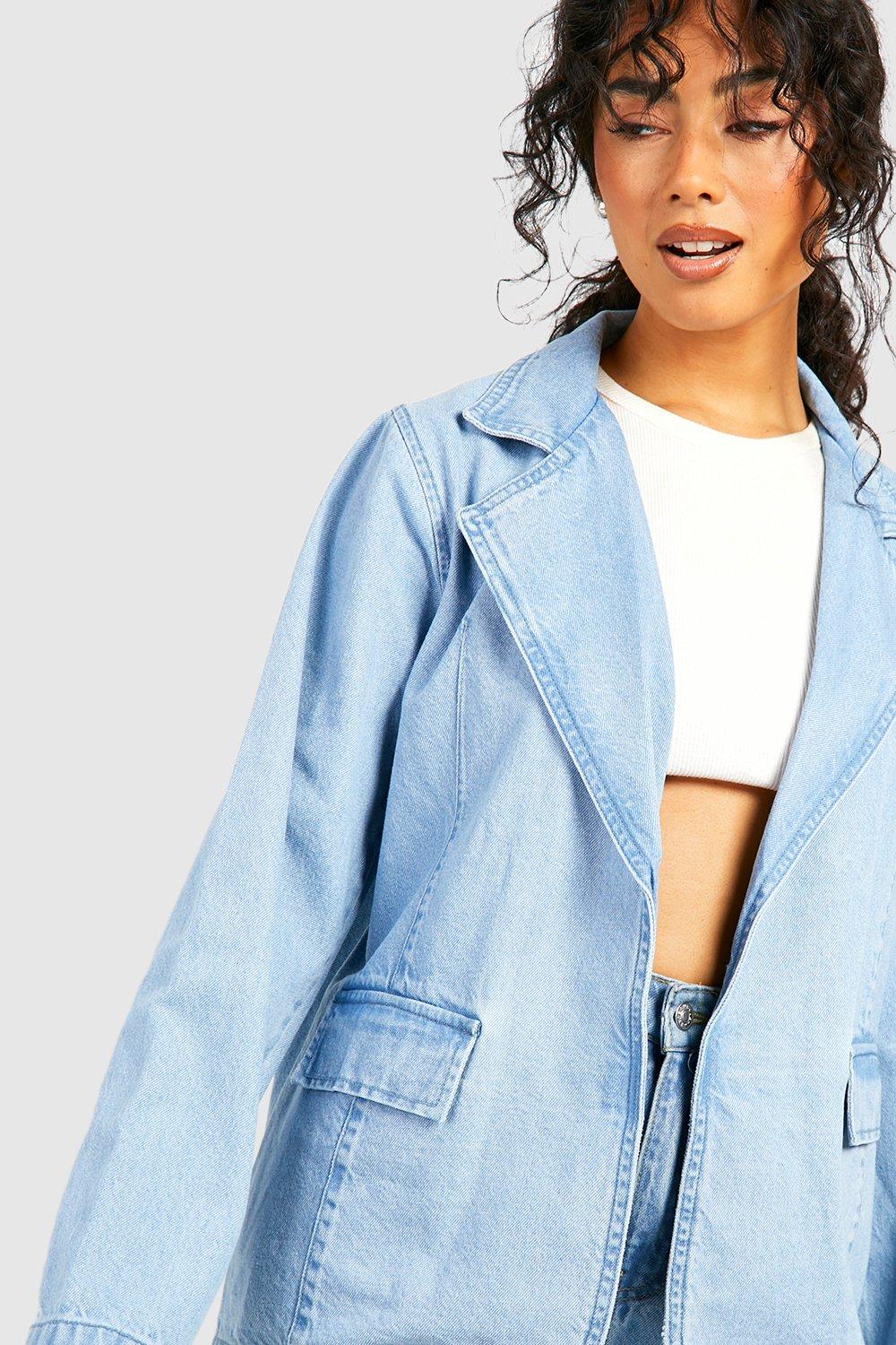 Women's Bleach Wash Denim Blazer | Boohoo UK