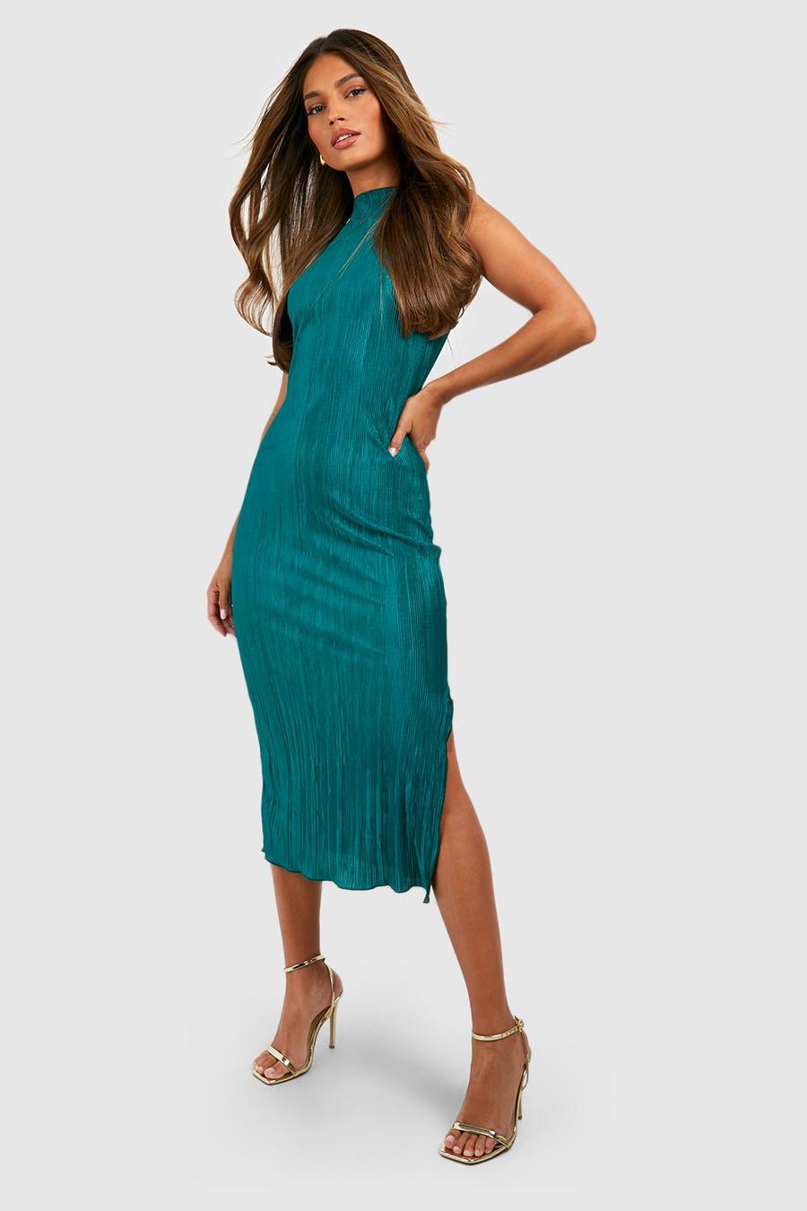 Emerald Plisse Sleeveless Midaxi Dress  image number 1