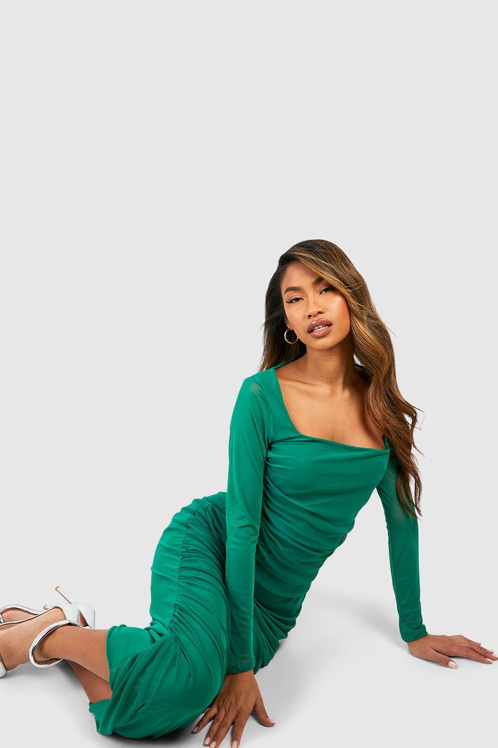 Emerald green 2025 dress boohoo