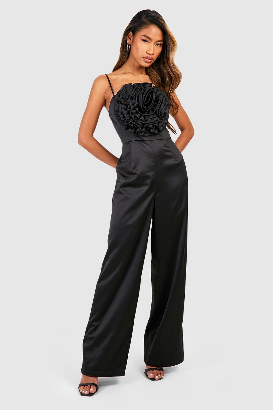 Black Blommig jumpsuit med smala axelband image number 1