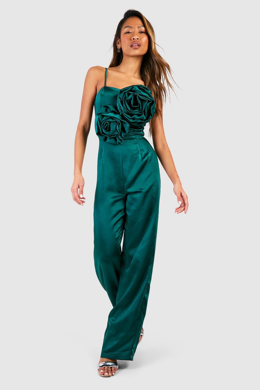 Teal green Rose Front Strappy Jumpsuit