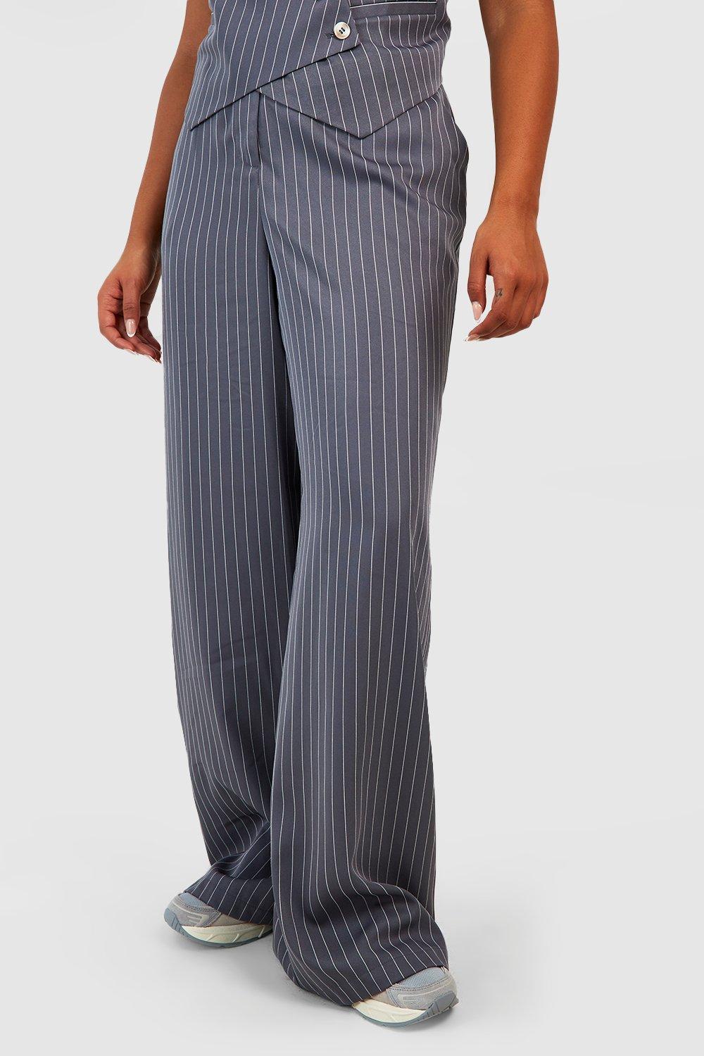 Plus Black Striped Wide Leg Trousers