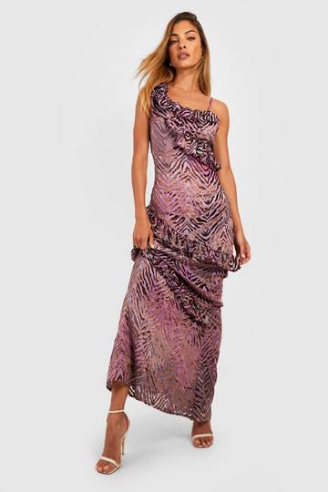 Devore Ruffle Detail Zebra Maxi Dress purple