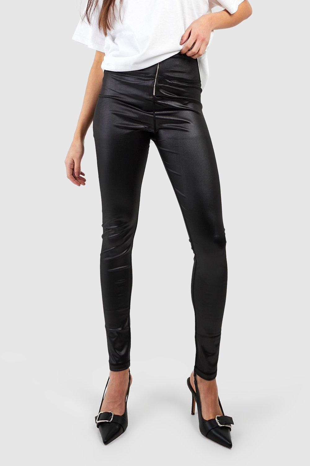 Zip Front Shiny High Waisted Leggings