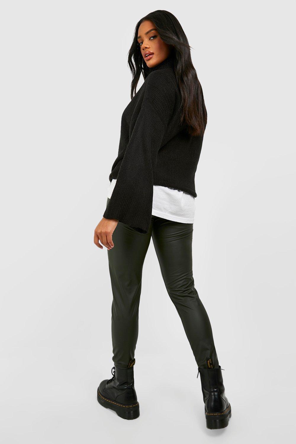 Women's Winter Faux Leather Leggings with Fleece Lining