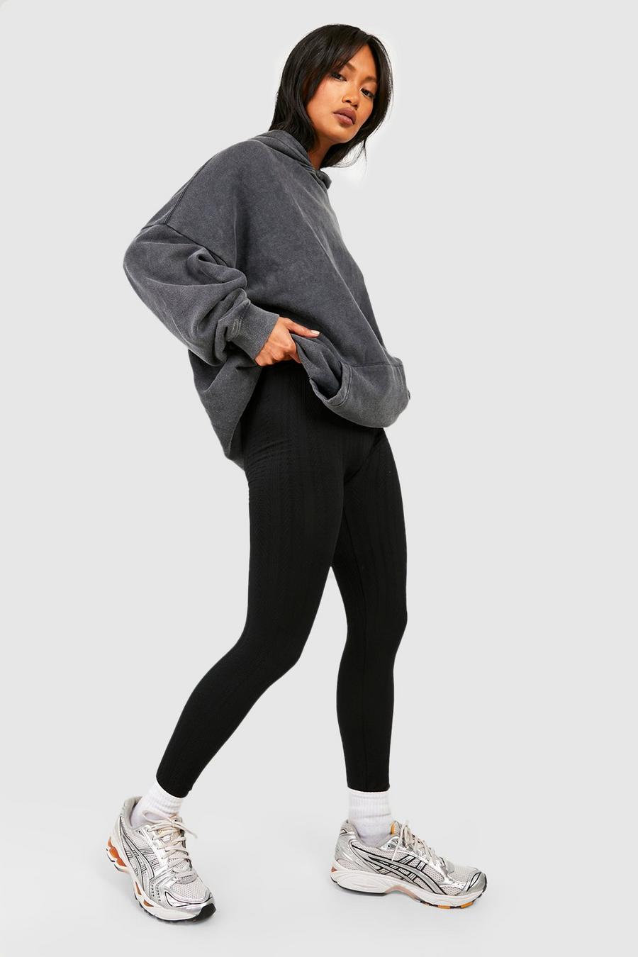 Black Stickade leggings med fleecefoder