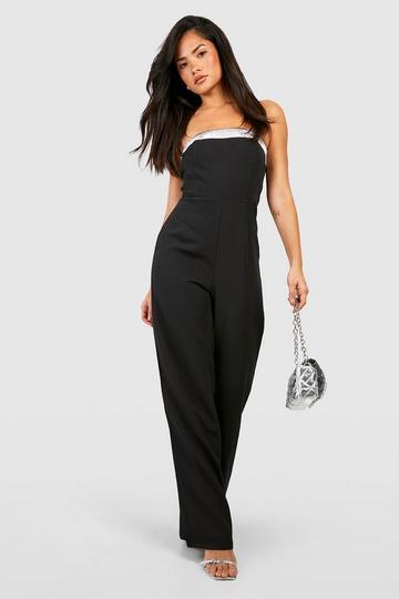 Black Rhinestone Bandeau Jumpsuit