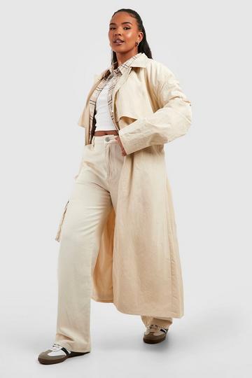 Plus Nylon Trenchcoat Met Schoudervulling stone