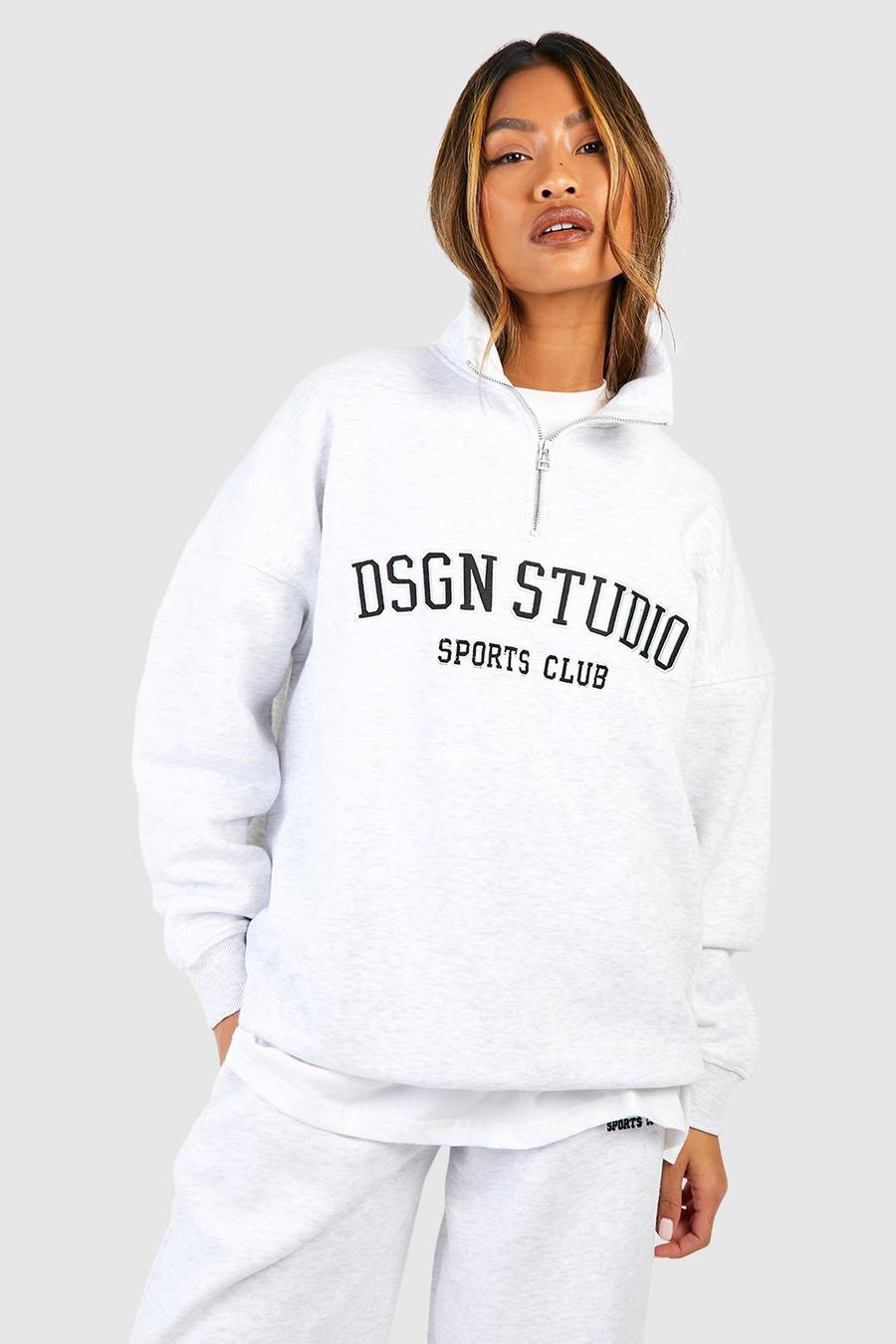 Oversize Sweatshirt mit Dsgn Studio Applikation und halbem Reißverschluss, Ash grey