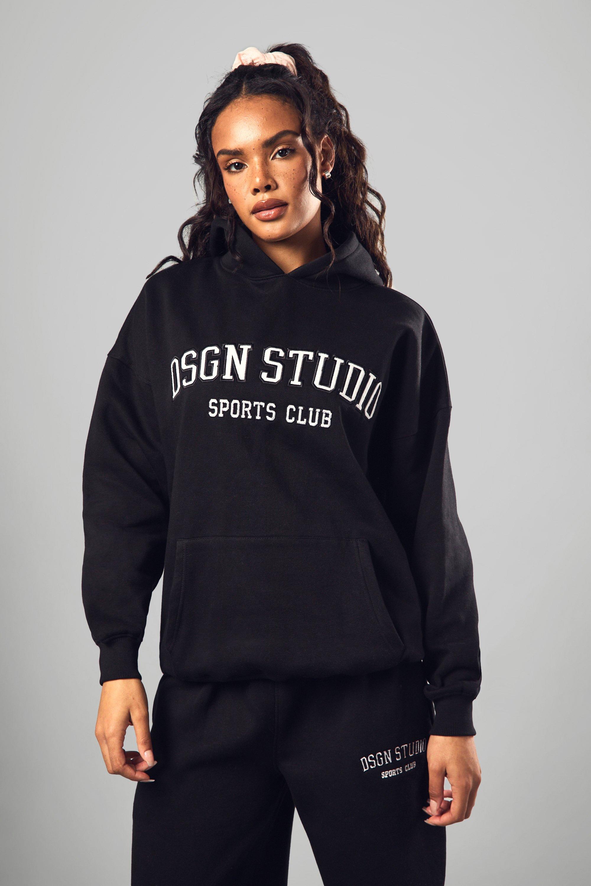 Black Dsgn Studio Collegiate Slogan Print Oversized Hoodie | boohoo UK