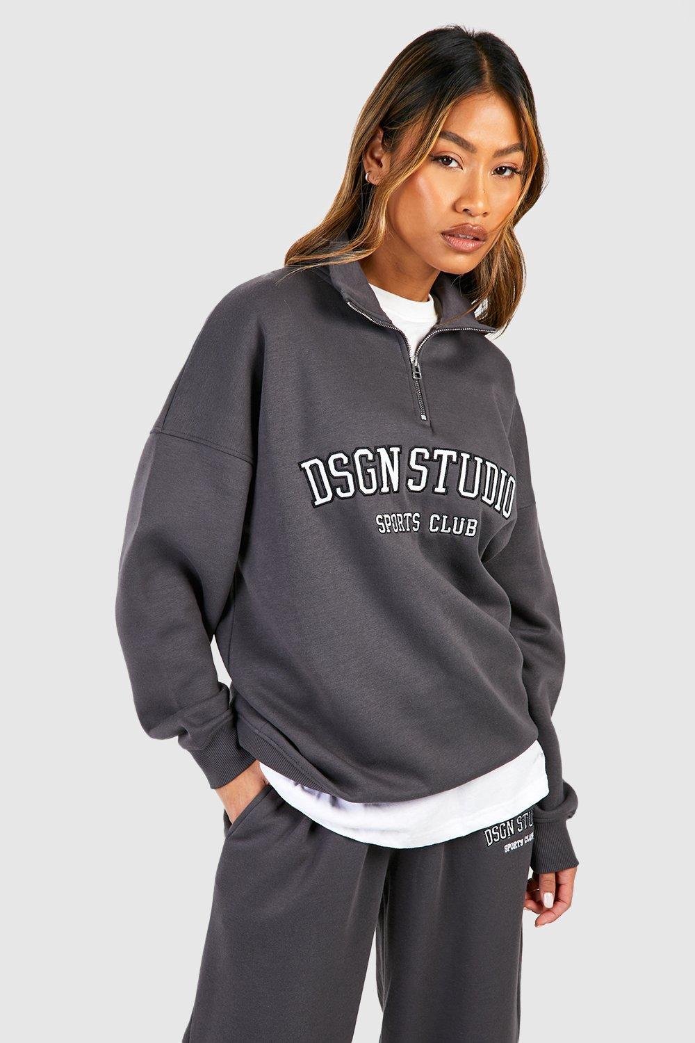 Charcoal Dsgn Studio Applique Oversized Half Zip Sweatshirt