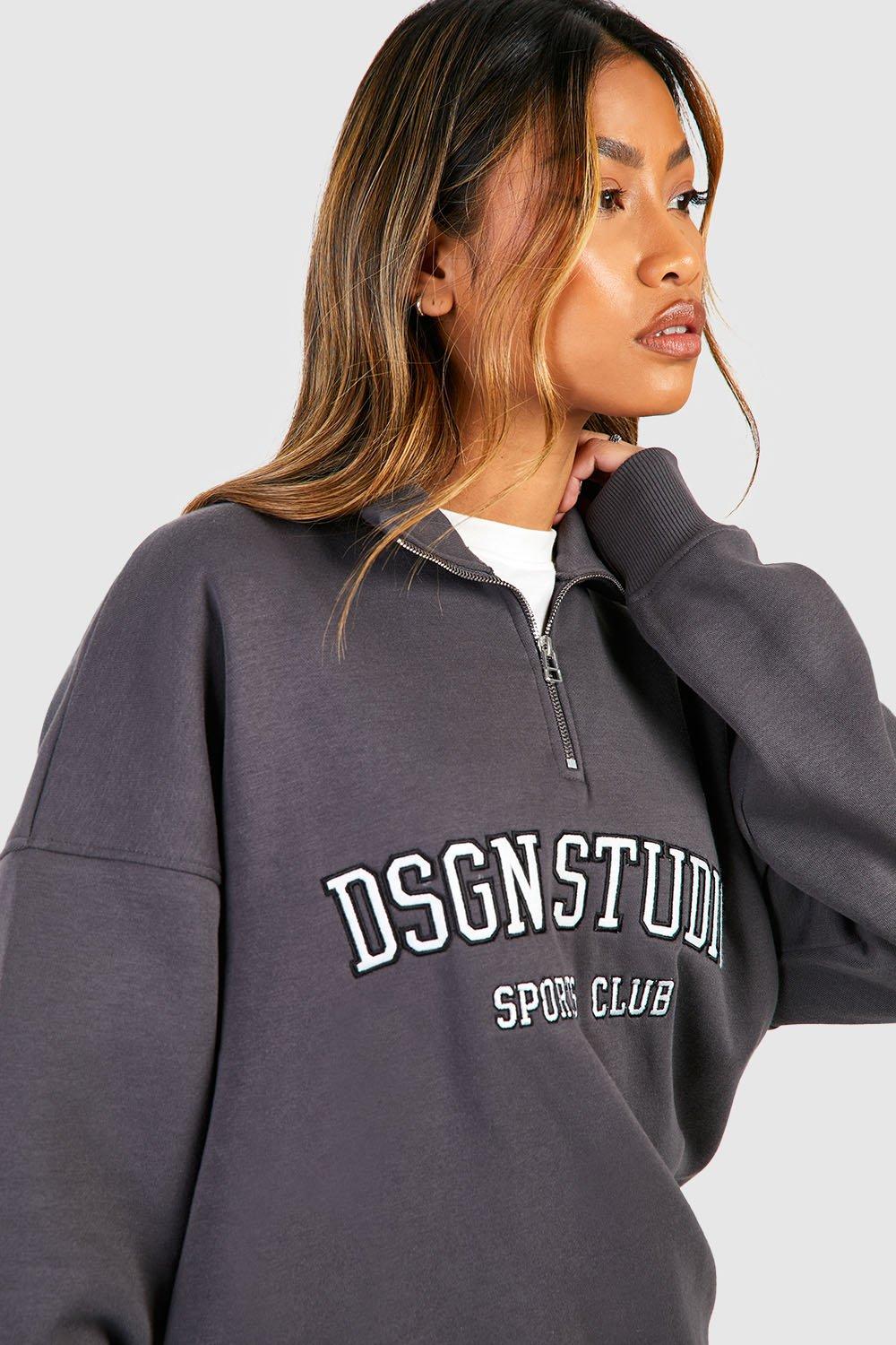 Women's Charcoal Dsgn Studio Applique Oversized Half Zip Sweatshirt