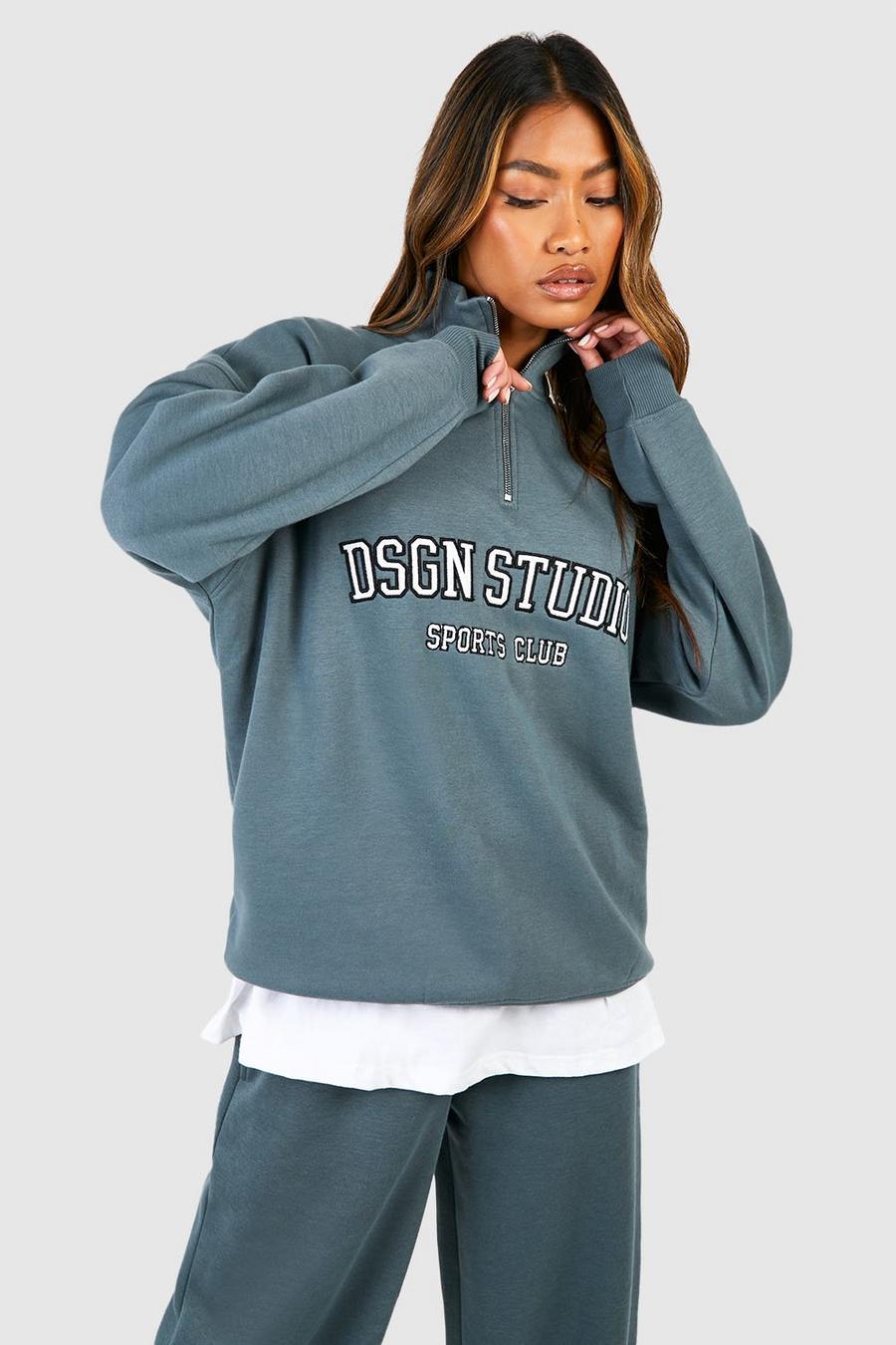 Oversize Sweatshirt mit Dsgn Studio Applikation und halbem Reißverschluss, Sage image number 1