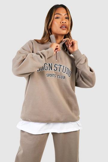 Stone Beige Dsgn Studio Applique Oversized Half Zip Sweatshirt