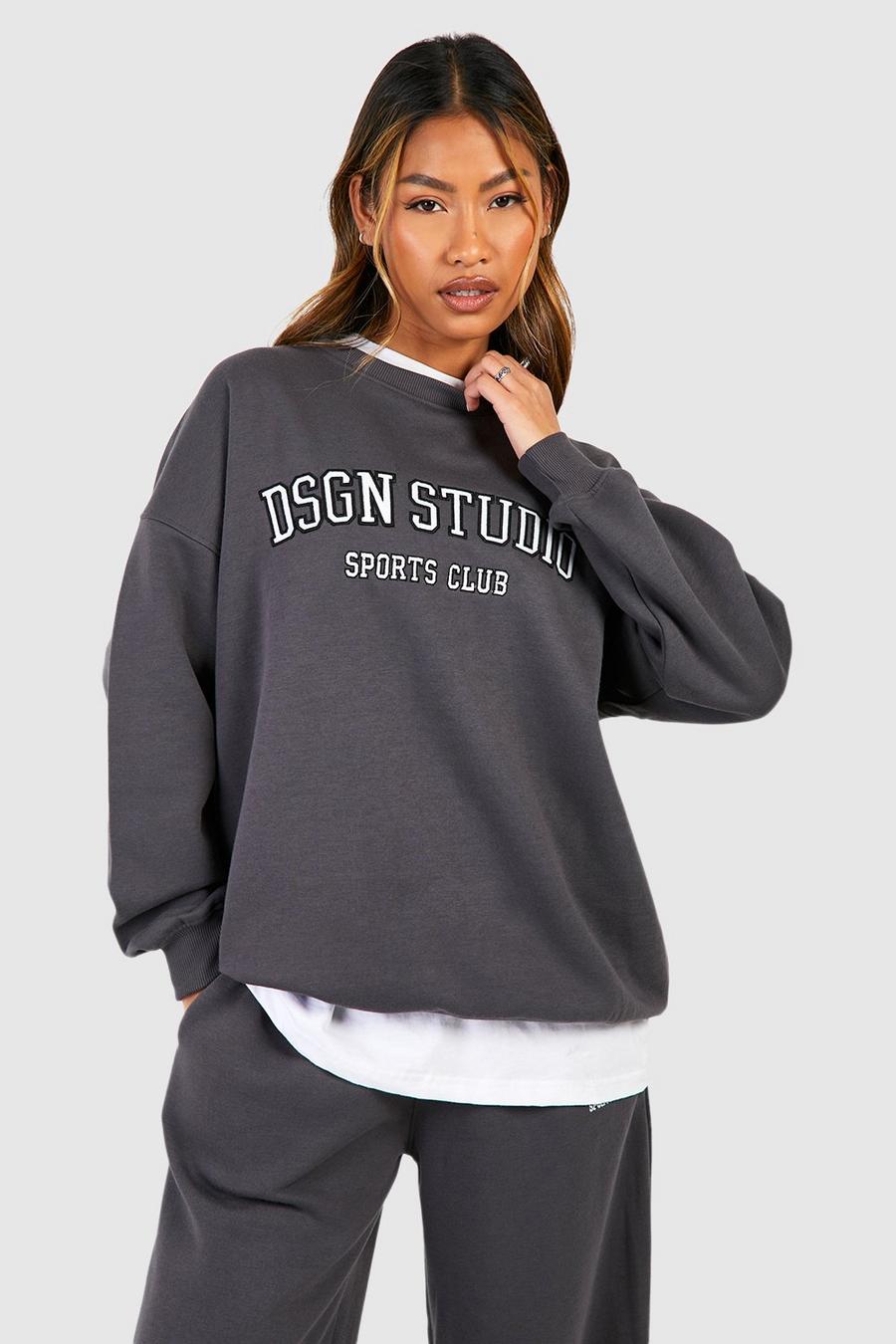 Charcoal Dsgn Studio Applique Oversized Sweatshirt  image number 1