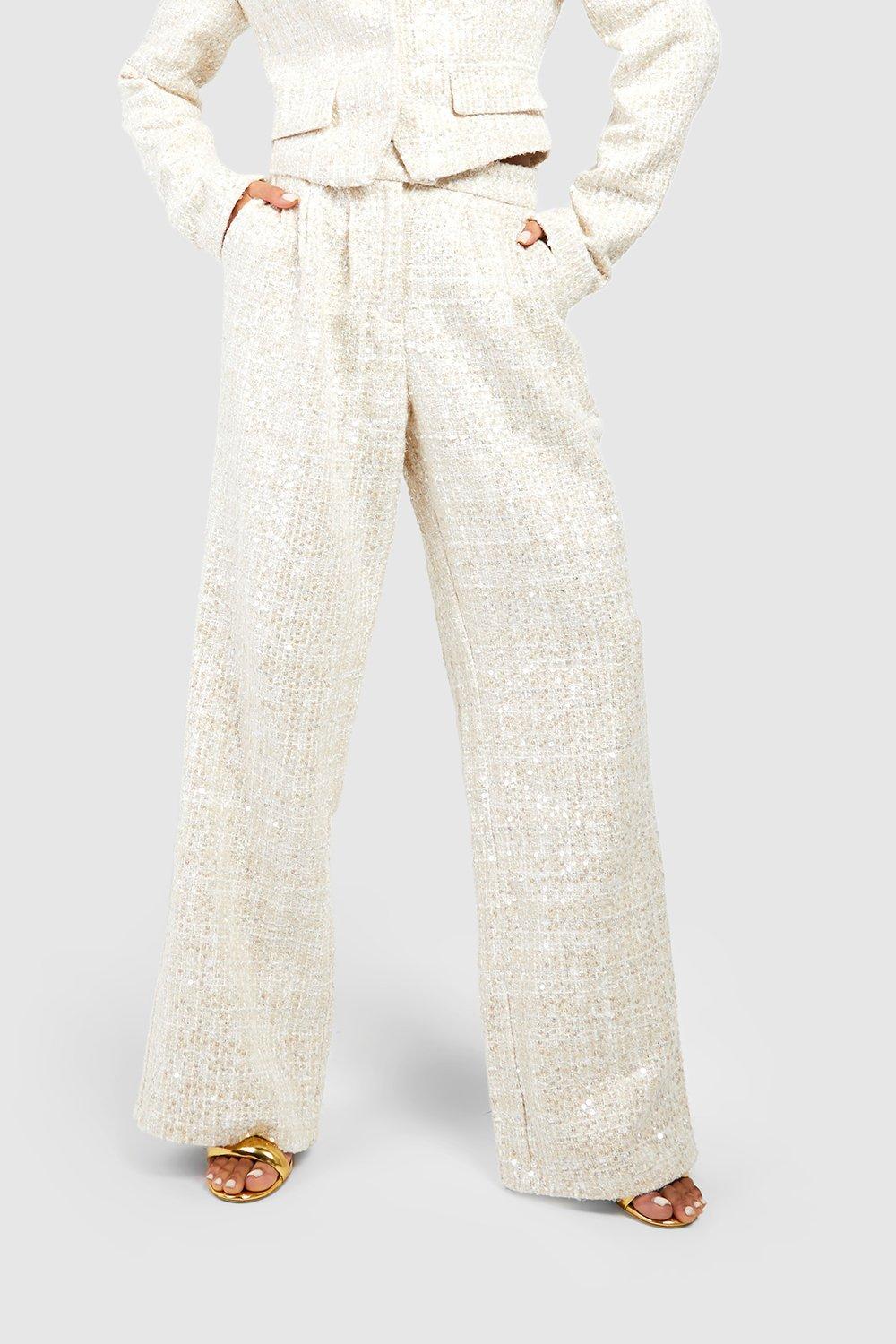 Wide Leg Tailored Sequin Pants