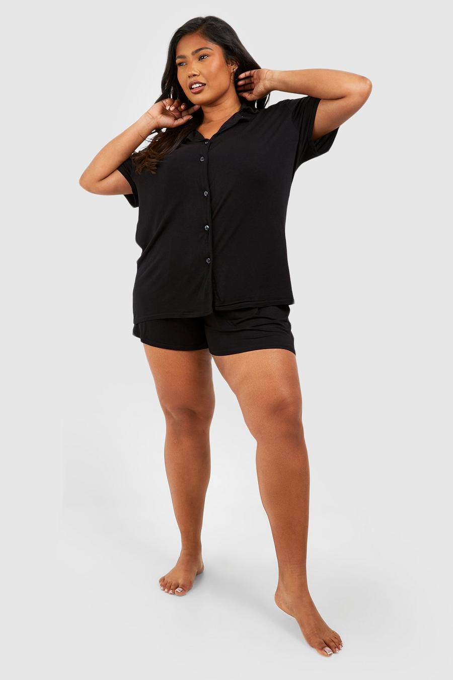 Pantaloncini pigiama Plus Size in jersey effetto vellutato, Black image number 1