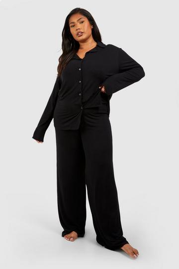 Plus Peached Jersey Knit Wide Leg Pj Pants black