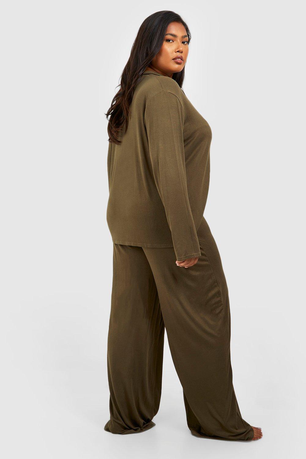 Plus Basic Jersey Knit Wide Leg Pants