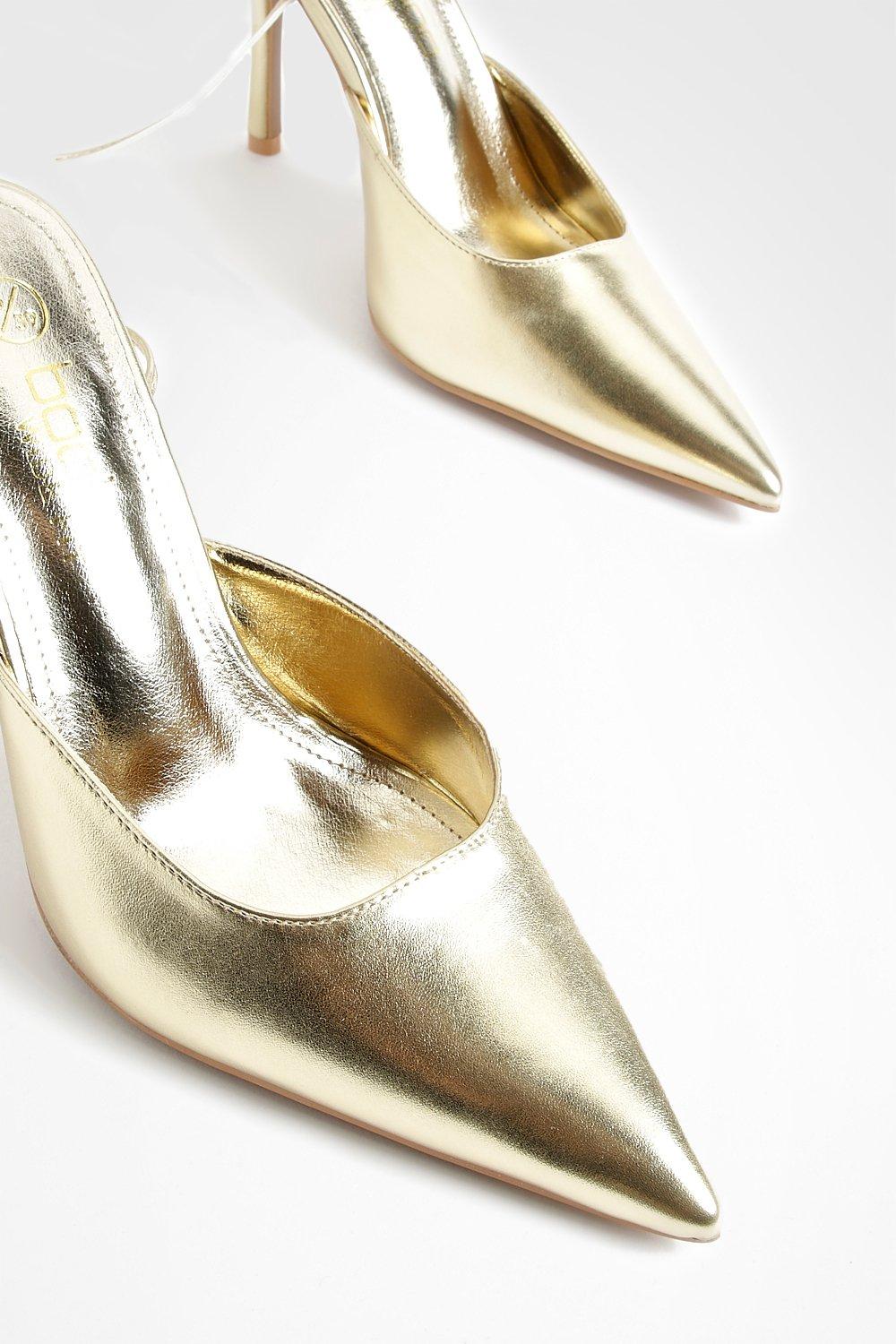 Gold metallic court shoes hot sale