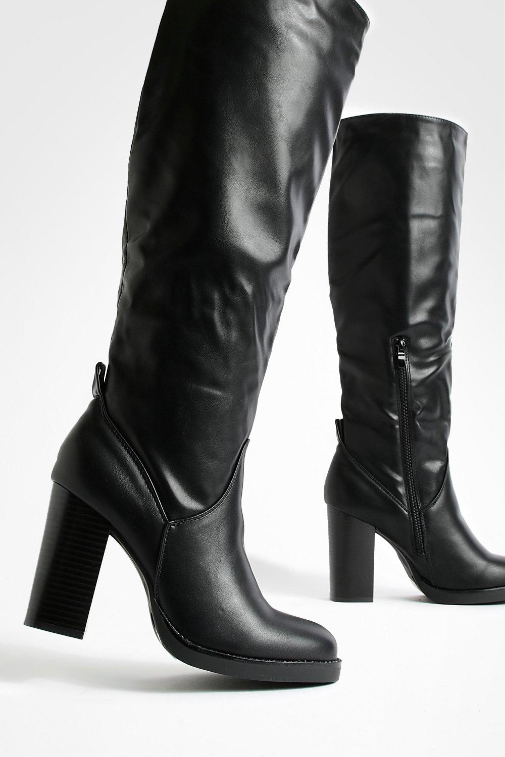 Stacked heel knee outlet high boots