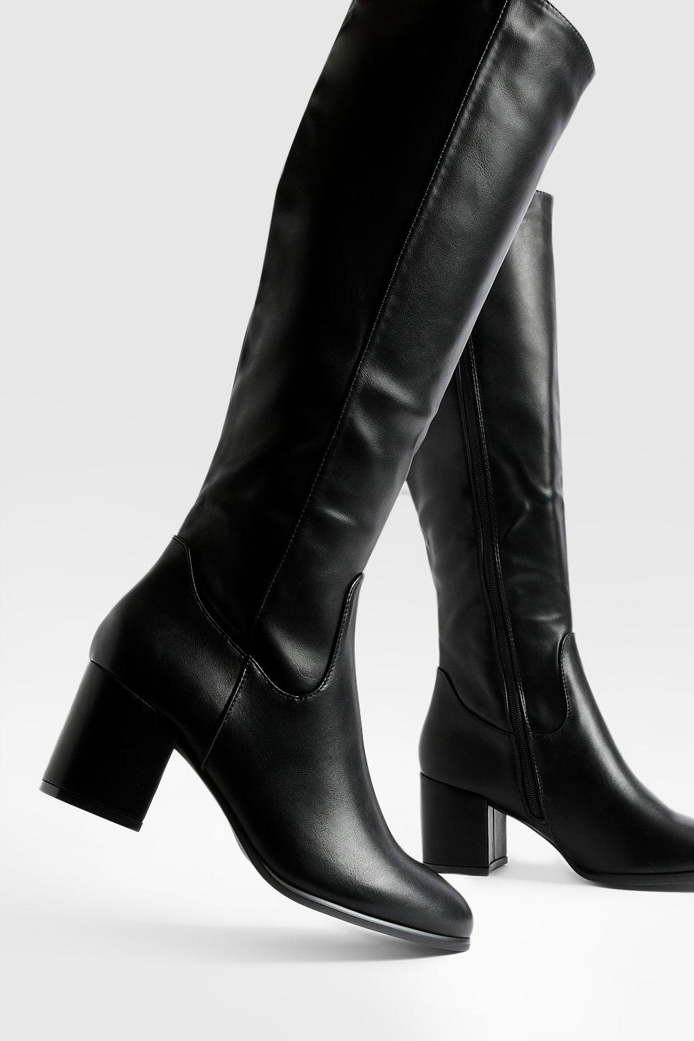 Black pull on knee high boots on sale