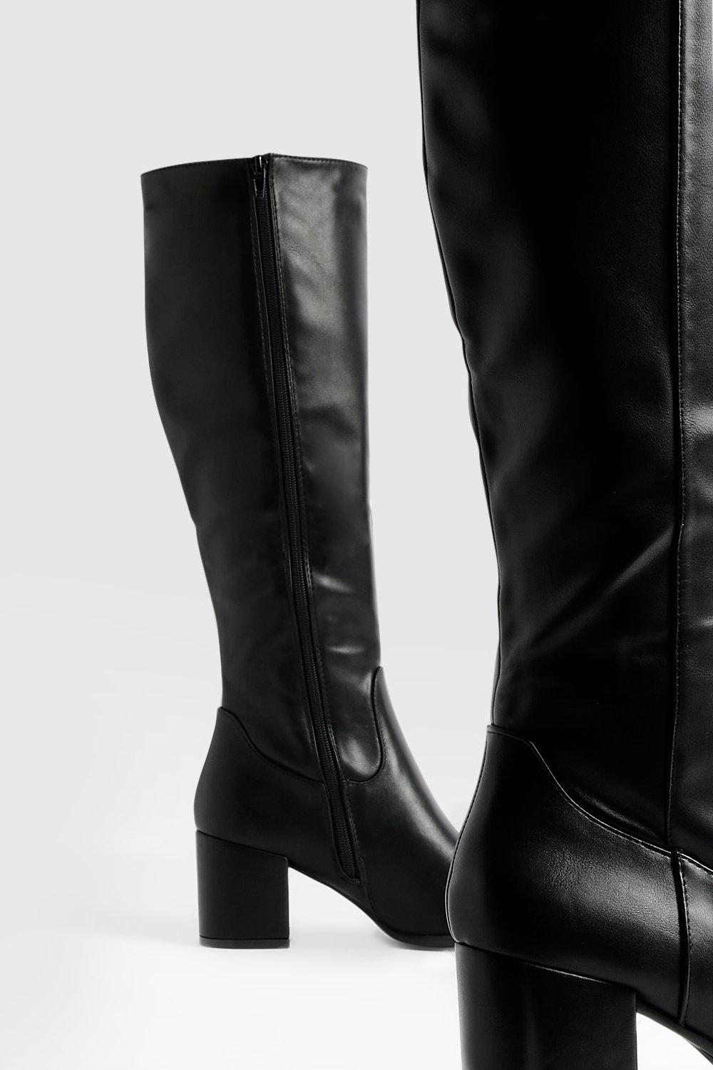 Low Block Basic Pull On Knee High Boots