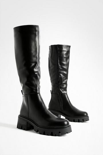 Low Heel Chunky Knee High Boots black