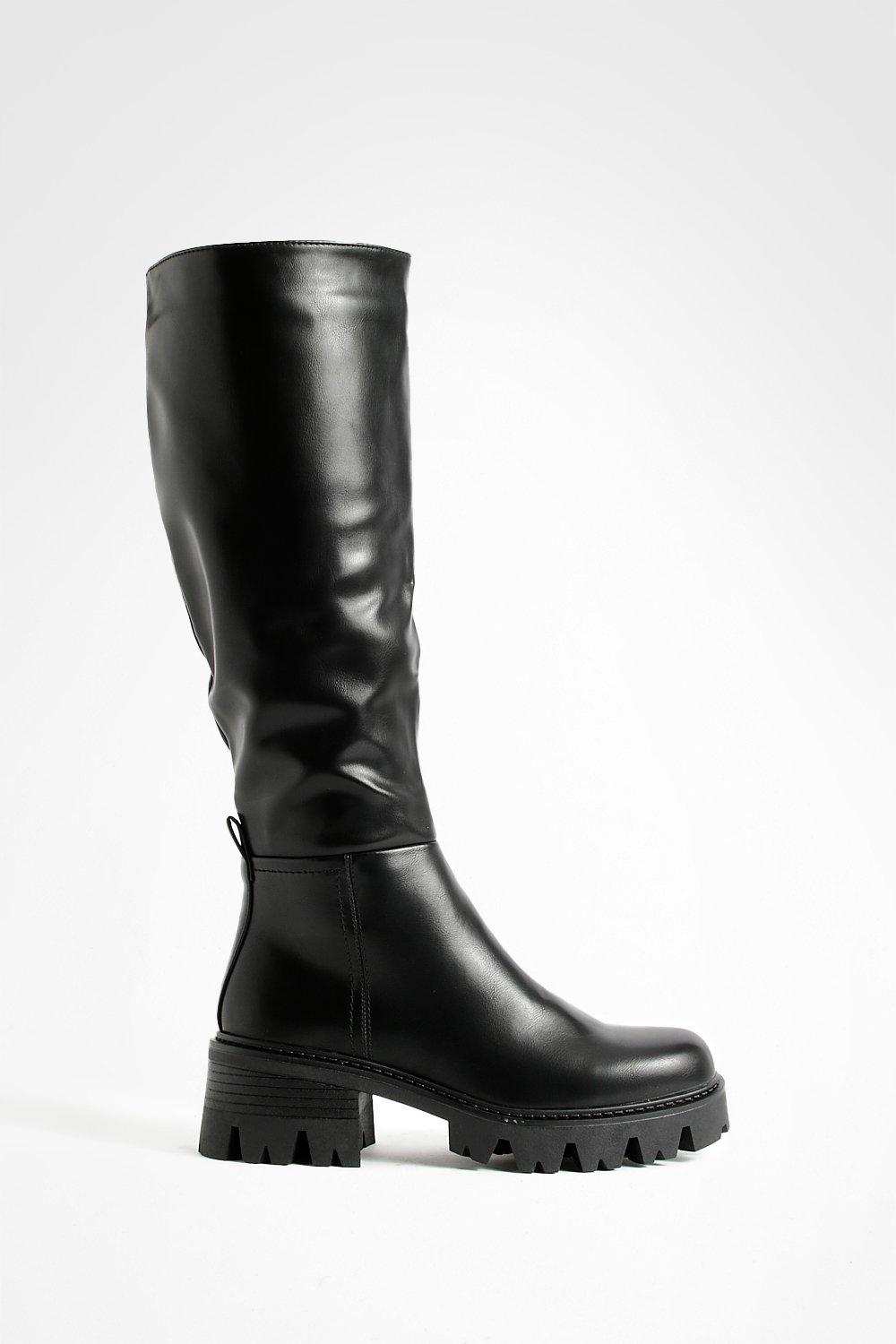 Low Heel Chunky Knee High Boots | boohoo Low Heel Chunky Knee High Boots | boohoo
