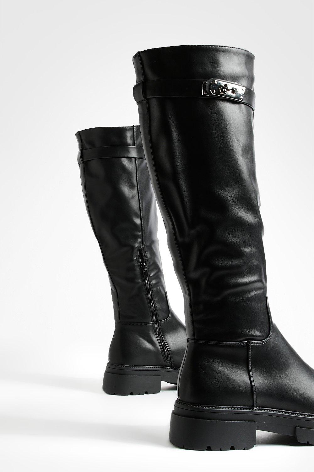 Black buckle clearance boots knee high