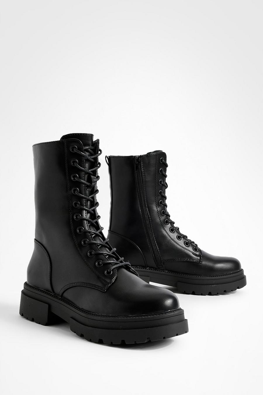 Black noir High Lace Up Hiker Boots