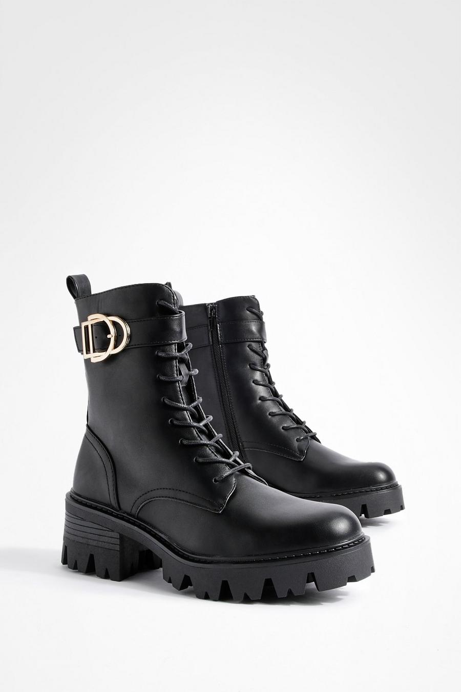 Buckle Detail Heeled Combat Boots image number 1