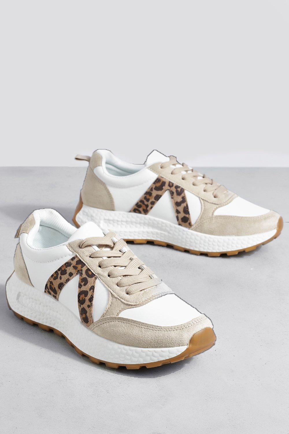 White chunky trainers with best sale leopard print