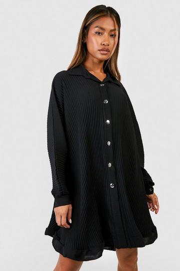 Pleated Shirt Dress black