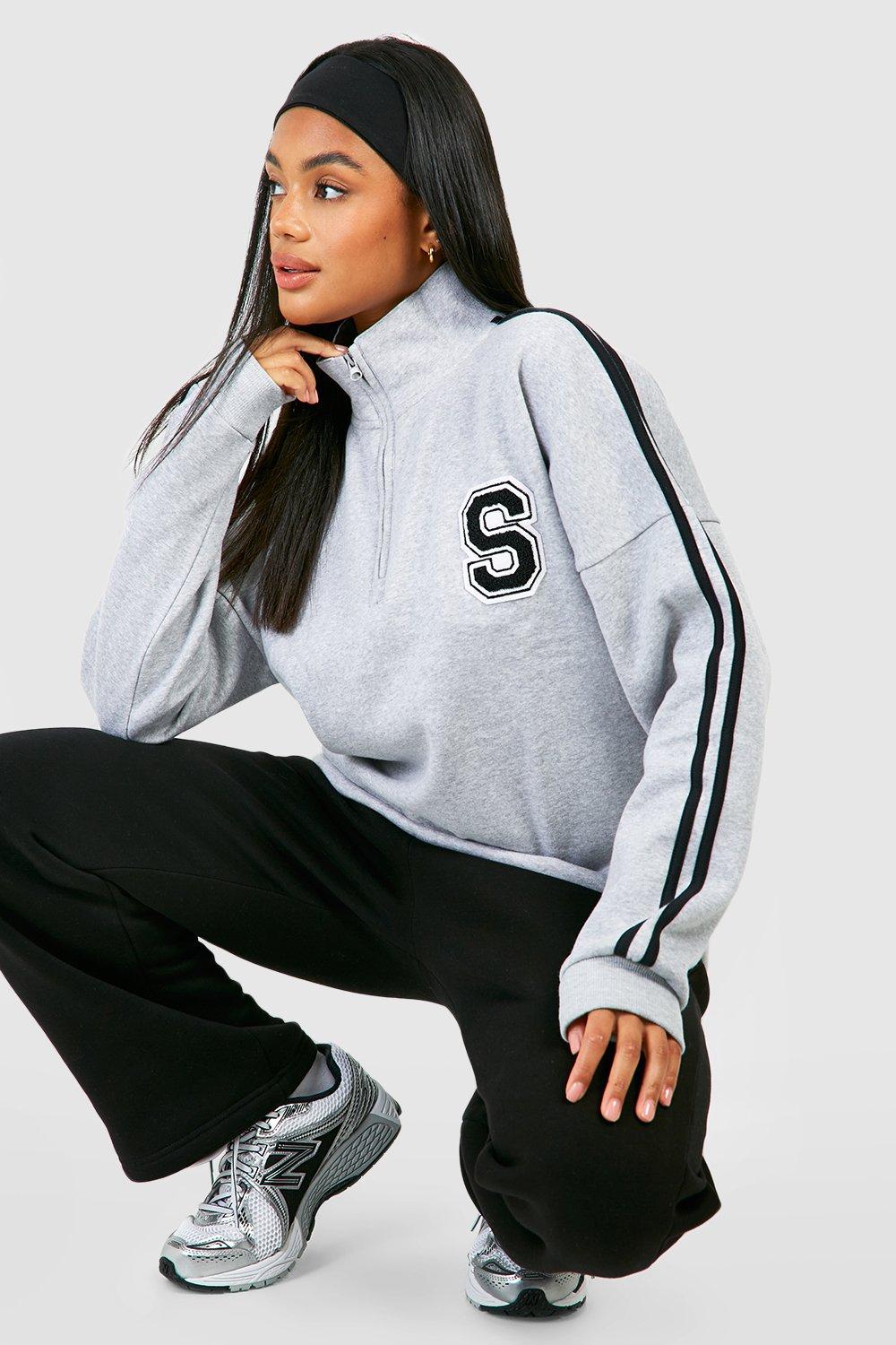 Towelling Embroidered Oversized Half Zip Sweatshirt