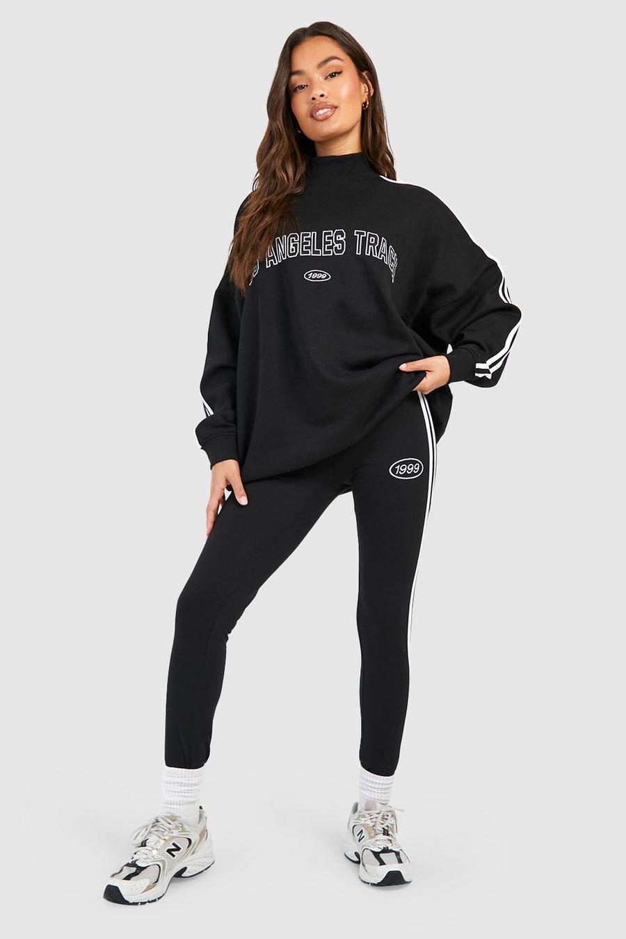 Hochgeschlossenes Sweatshirt mit Los Angeles Slogan und Leggings, Black image number 1