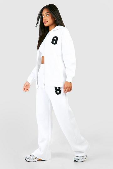 Toweling Applique Slogan Zip Through Hooded Tracksuit white